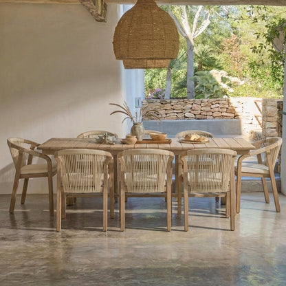 Shiro 8 Seater Garden Dining Set with Shiro Rope Dining Chairs - Beige Rope