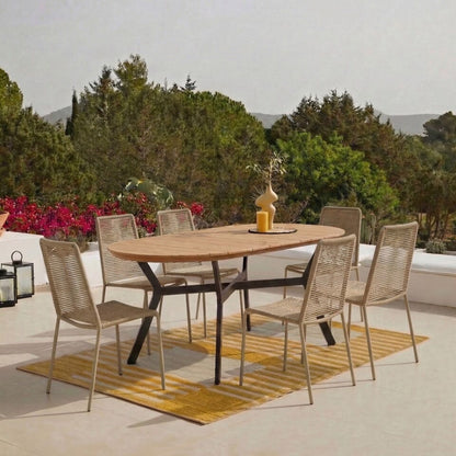 Ezra 6 Seater Oval Wooden Garden Dining Set with Ryder Burnt Orange Chairs - Laura James