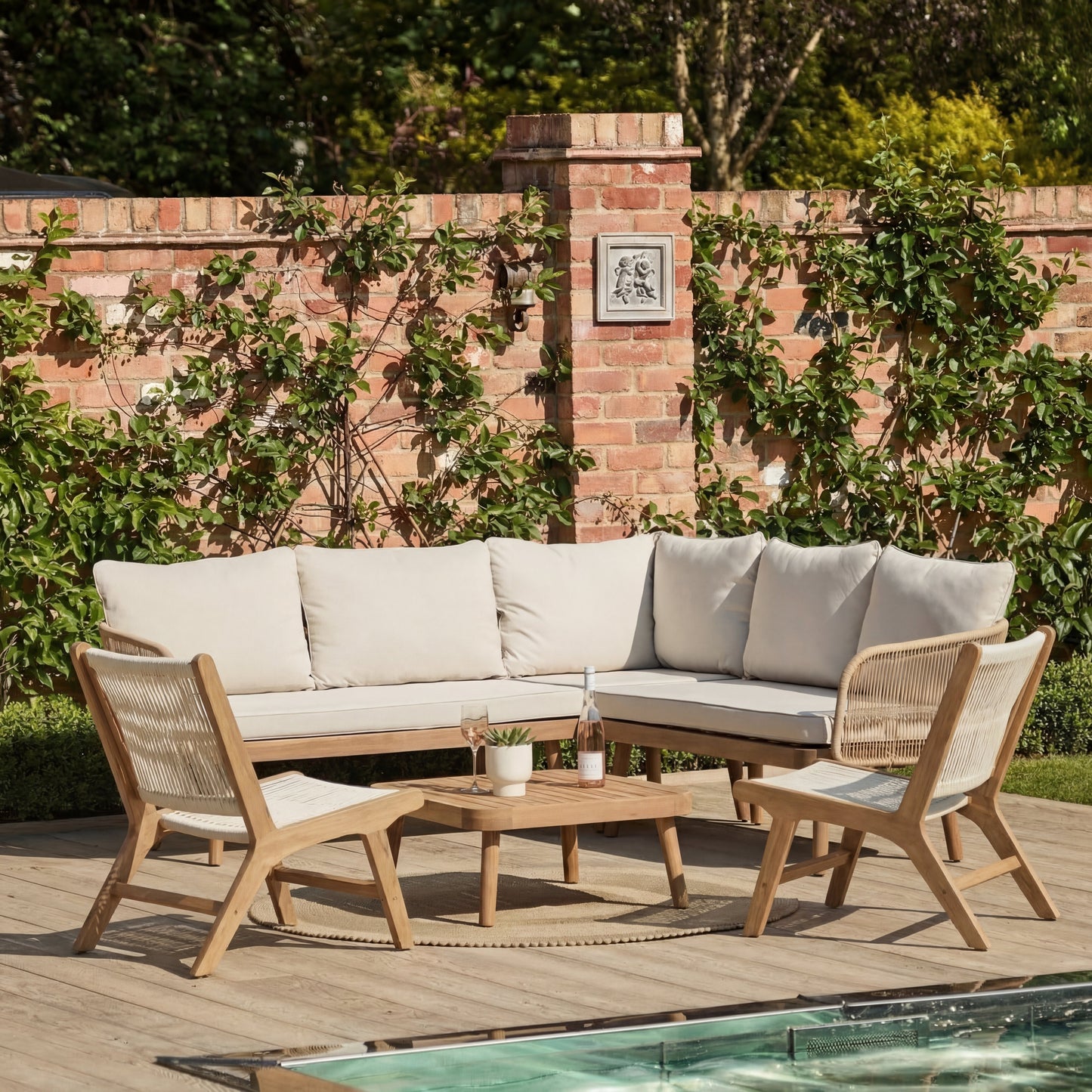 Eaden 8 Seater Corner Coffee Table Garden Set with 2 Seren Occasional Chairs - Natural