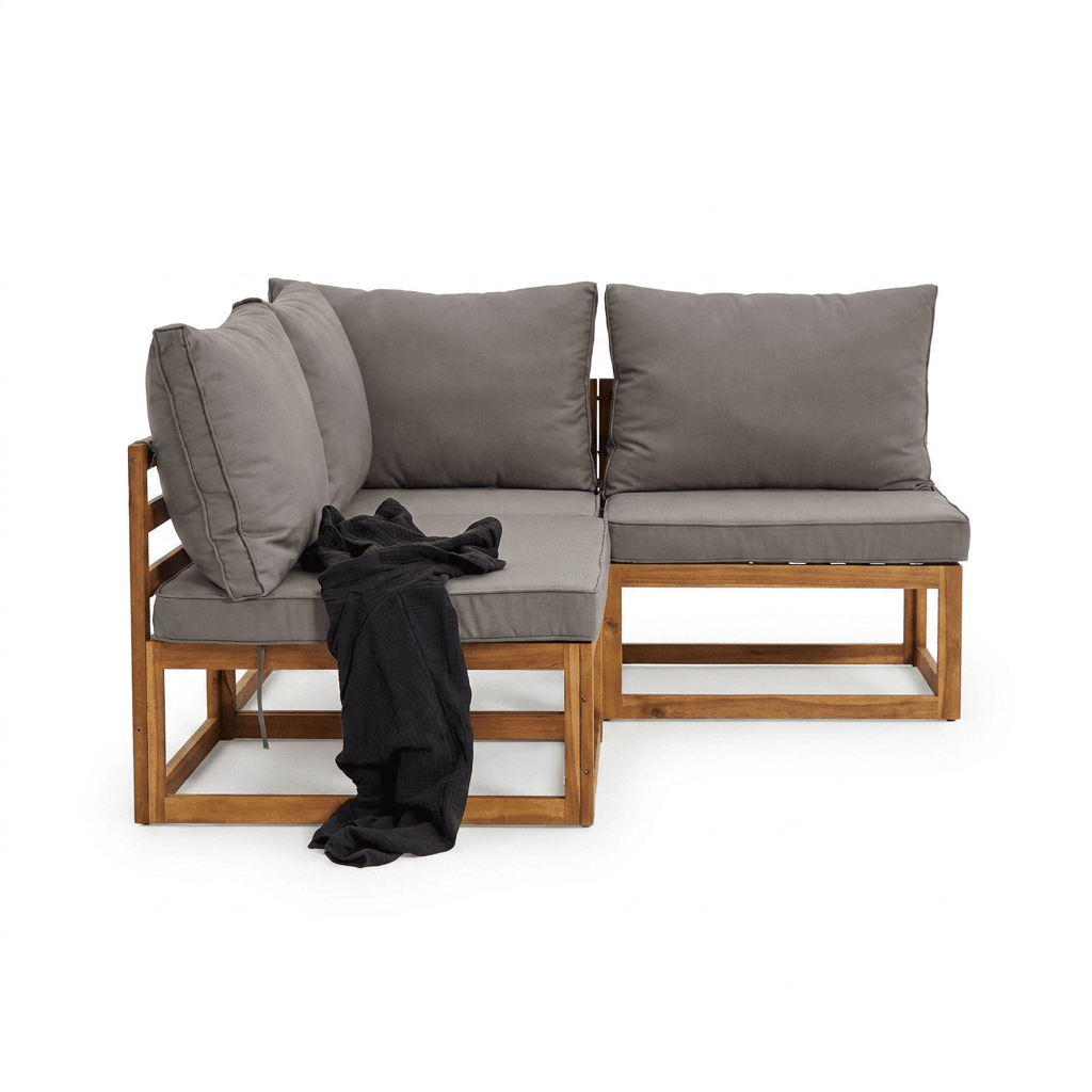 Rowan Grey 3 Seater Wooden Corner Sofa Set