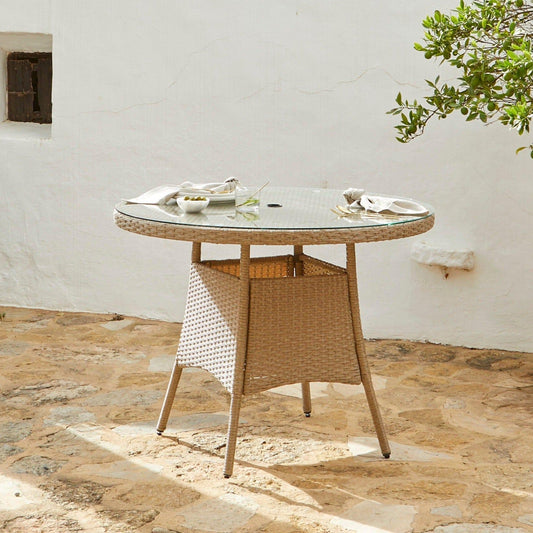 Kemble 4 Seater Rattan Dining Table - Natural Brown - Laura James