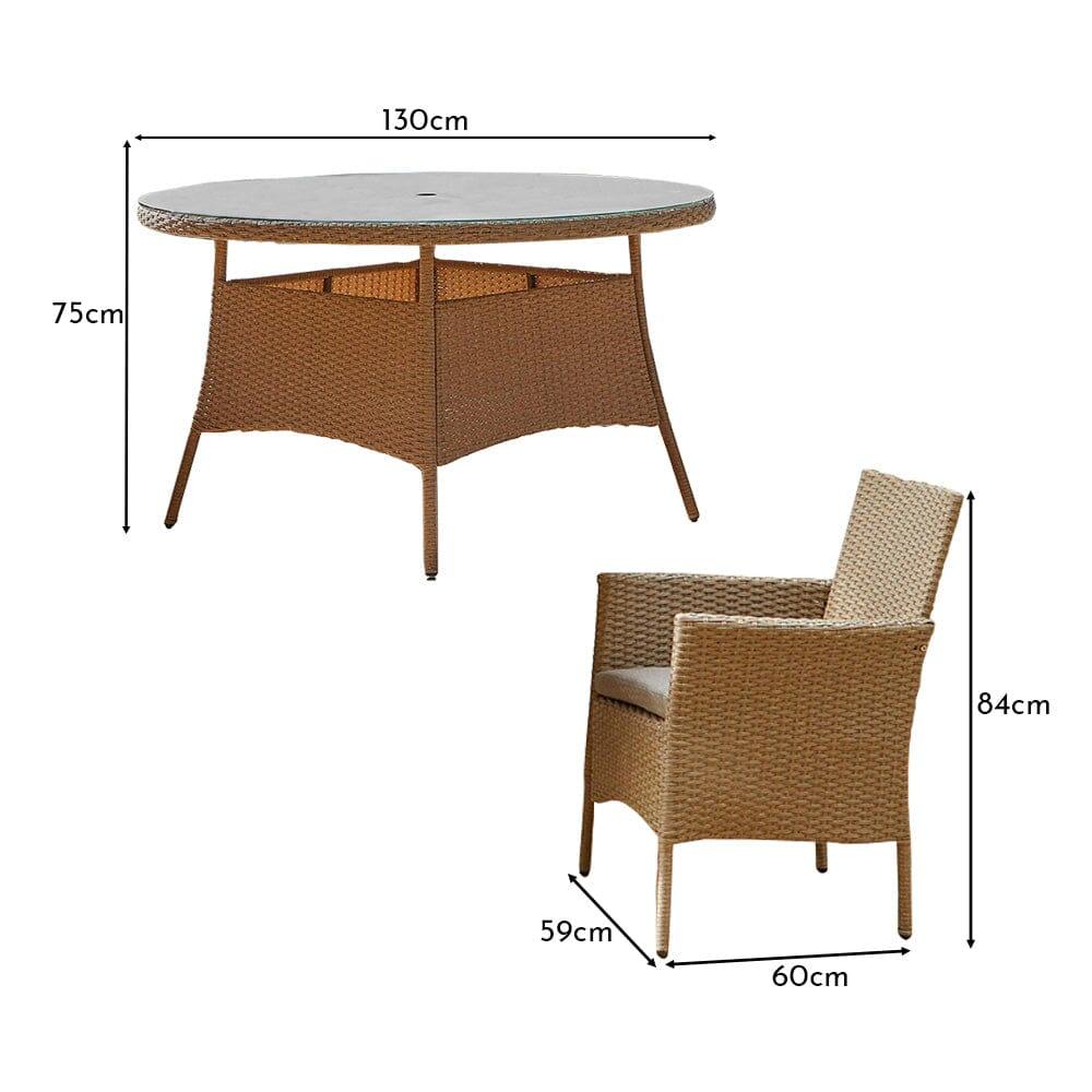 Kemble 6 Seater Rattan Round Outdoor Dining Table Set - Natural Brown - Rattan Garden Furniture - Laura James