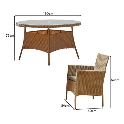 Kemble 6 Seater Rattan Round Outdoor Dining Table Set - Natural Brown - Rattan Garden Furniture - Laura James