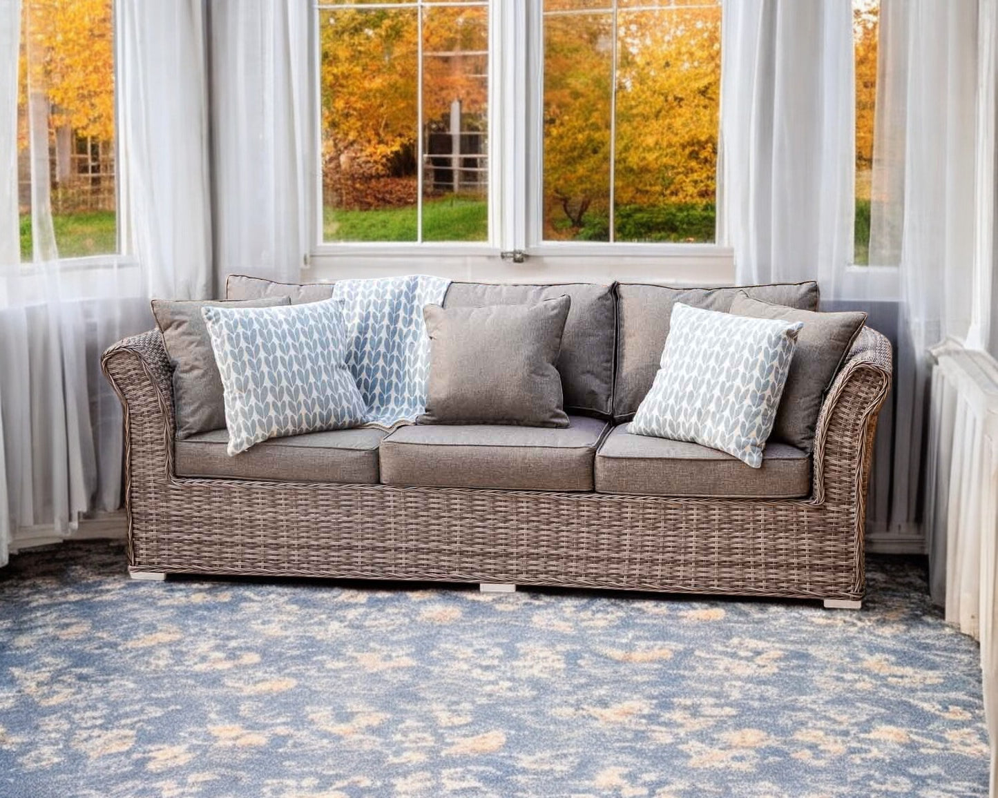 Lisbon 3 Seater Rattan Garden Sofa in Grey