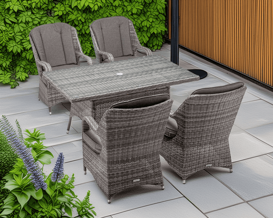 Marseille 4 Rattan Garden Dining Chairs and Rectangular Table in Grey