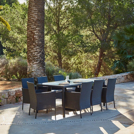 Marston 8 Seat Glass Top Dining Table Set - Black