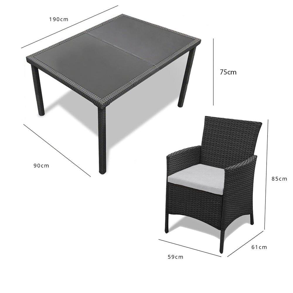 Marston 8 Seat Glass Top Dining Table Set - Black