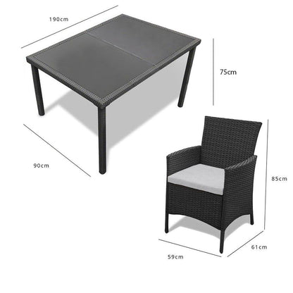 Marston 8 Seat Glass Top Dining Table Set - Black