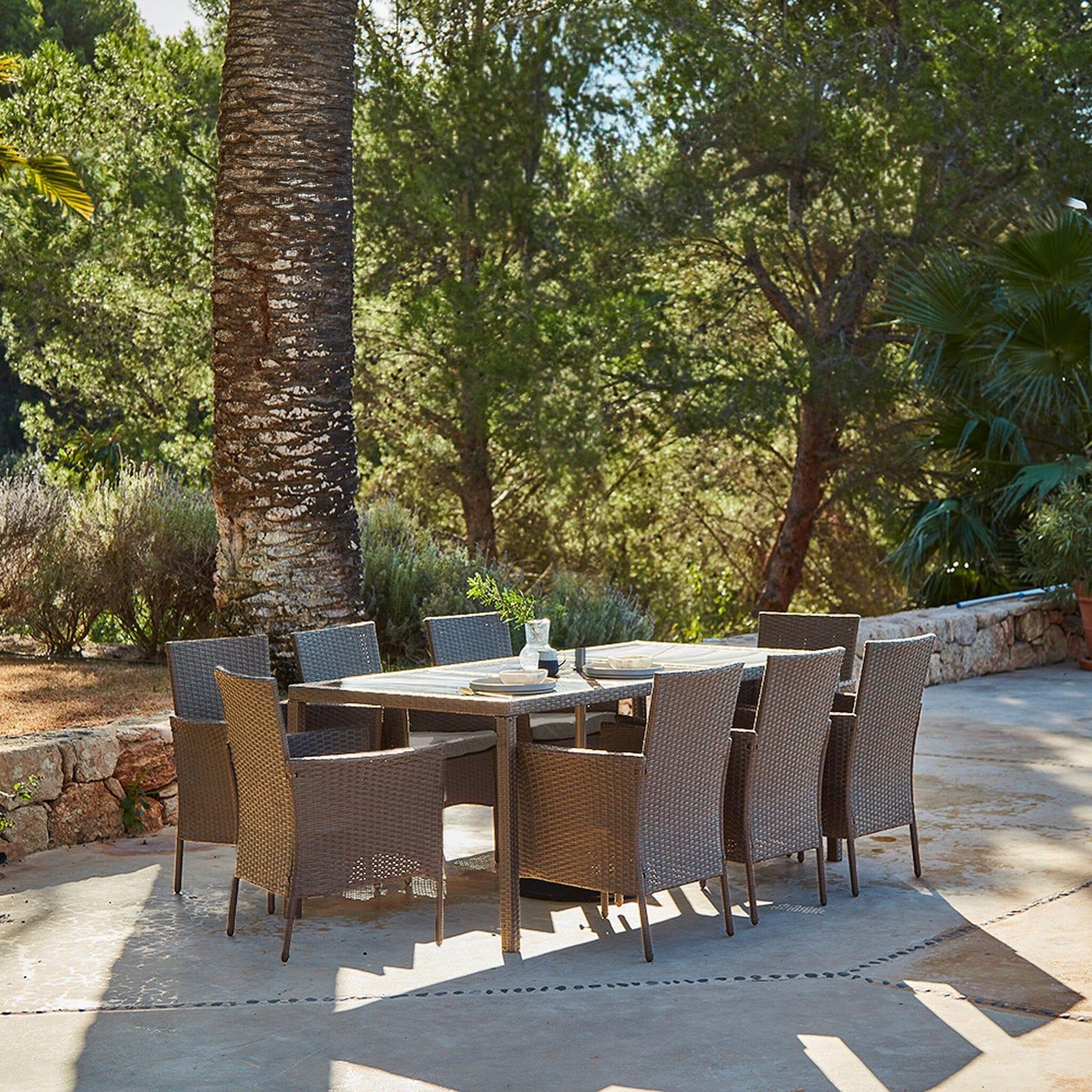 Marston 8 Seater Natural Rattan Dining Set with Glass Top - Laura James