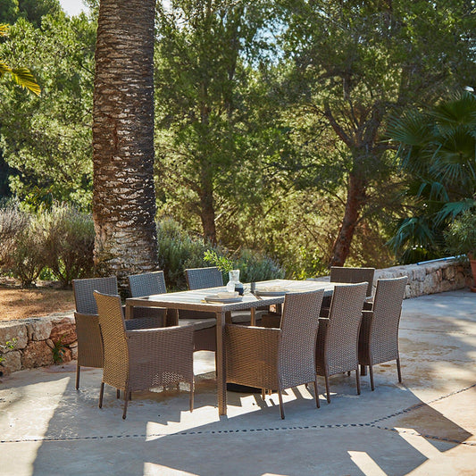 Marston 8 Seater Natural Rattan Dining Set with Glass Top - Laura James