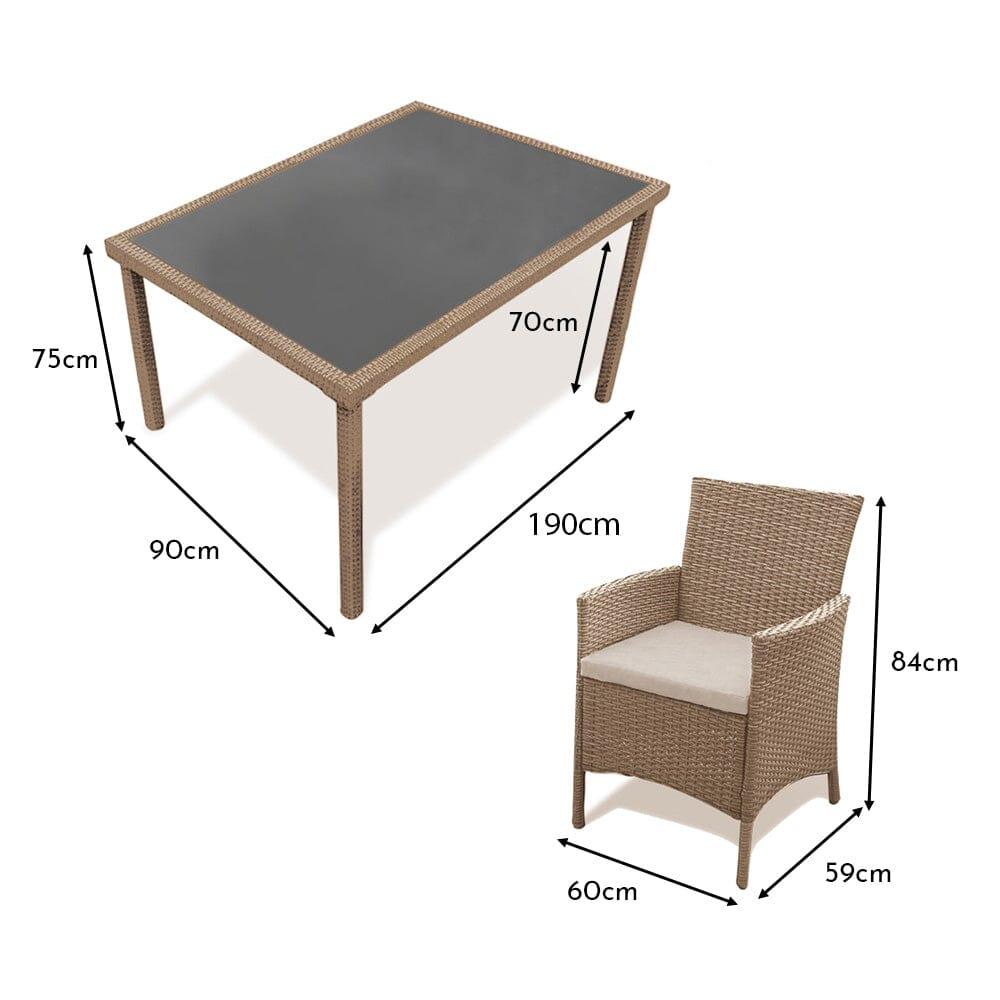 Marston 8 Seater Rattan Outdoor Dining Set with Cream LED Premium Parasol - Rattan Garden Furniture - Natural Brown - Glass Top - Laura James
