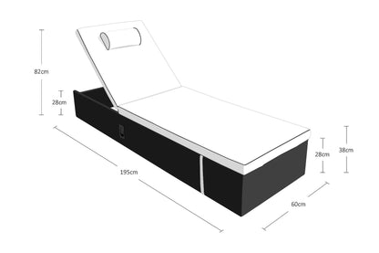 Miami Sunlounger x 2 + Small Square Side Table x 1 in Black and Vanilla