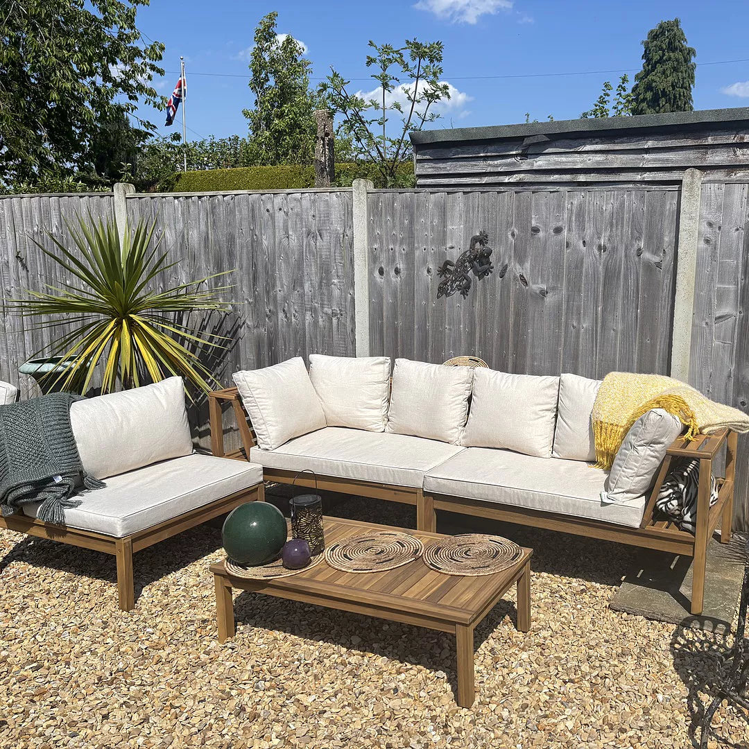 Dakota Wooden Garden Corner Sofa Set - Sand Cushions - Laura James