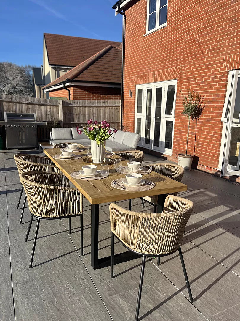 Hali 6 Seater Wooden Outdoor Dining Set with Hali Natural Chairs - 235cm - Laura James 