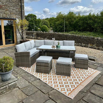 Aston 9 Seater Rattan Corner Sofa Set with Glass Table Top - Grey - Laura James 