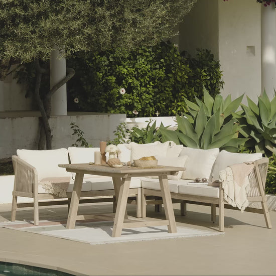 Shiro Rope Wooden Corner Sofa with Shiro Rectangular Dining Table Set - Laura James