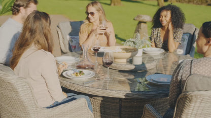 Riviera 6 Rattan Garden Dining Chairs and Large Round Table Set in Grey