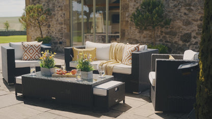 Ascot 2 Seater Rattan Garden Sofa Set in Black and Vanilla