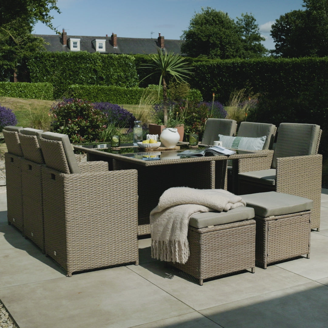 10_Seater_Rattan_Cube_Outdoor_Dining_Set_Brown_Weave_Glass_Top - Laura  James