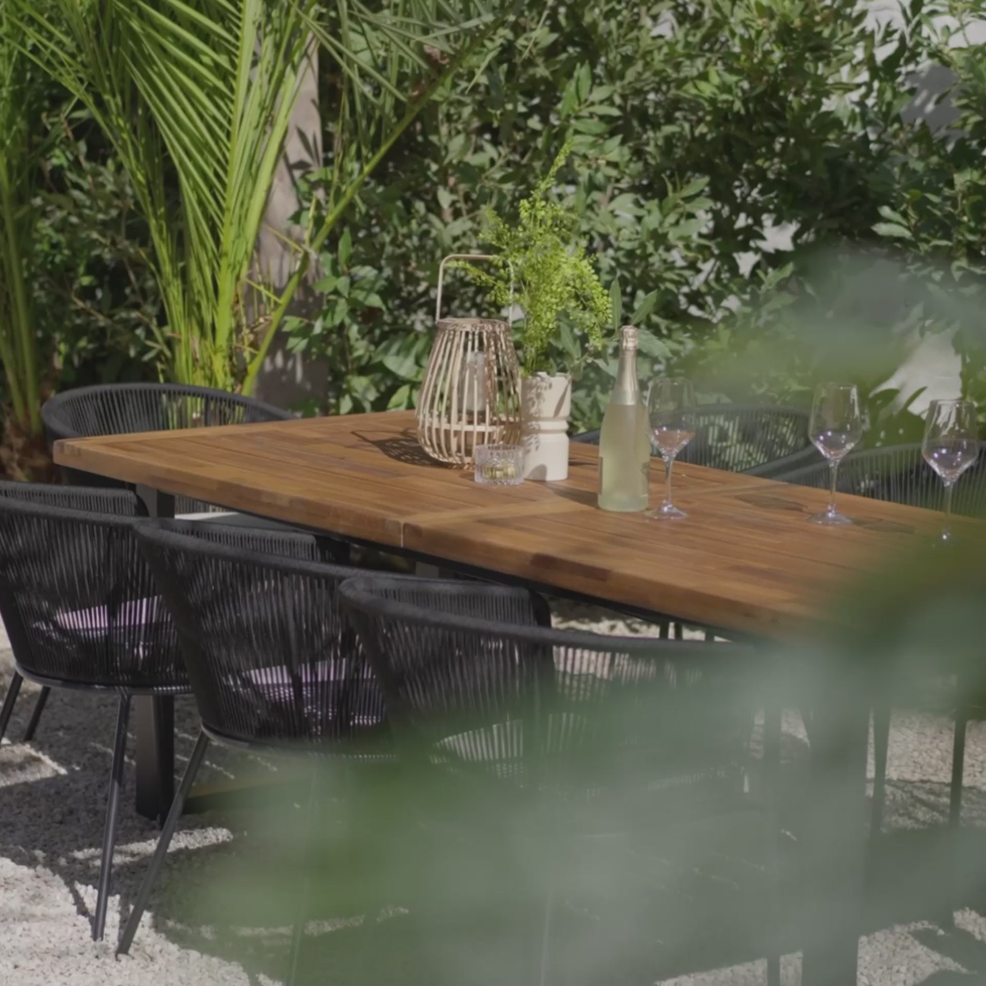 Hali 6 Seater Wooden Outdoor Dining Set with Hali Black Chairs - 235cm