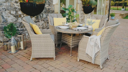 Riviera 4 Rattan Garden Dining Chairs and Large Round Table Set in Grey