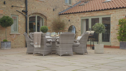 Marseille 8 Rattan Garden Dining Chairs and Large Round Table with Lazy Susan in Grey