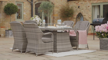 Marseille 4 Rattan Garden Chairs and Rectangular Fire Pit Dining Table in Grey