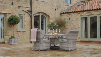 Marseille 4 Rattan Garden Dining Chairs and Small Round Table in Grey