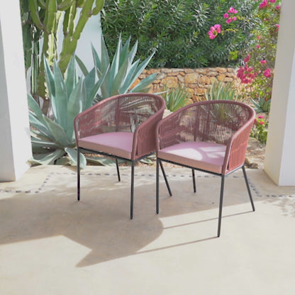Hali Clay Pink Rope Chair with Cushions - Set of 2