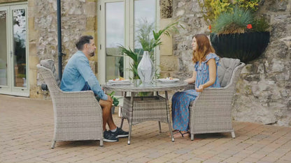 Riviera 2 Rattan Garden Chairs and Small Round Dining Table in Grey