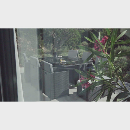 10 Seater Rattan Cube Outdoor Dining Set - Black Weave Polywood Top