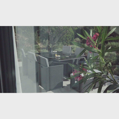10 Seater Rattan Cube Outdoor Dining Set - Black Weave Polywood Top