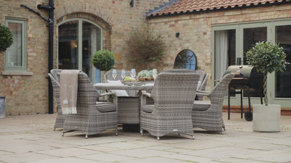 Marseille 6 Rattan Garden Dining Chairs and Large Round Table with Lazy Susan in Grey