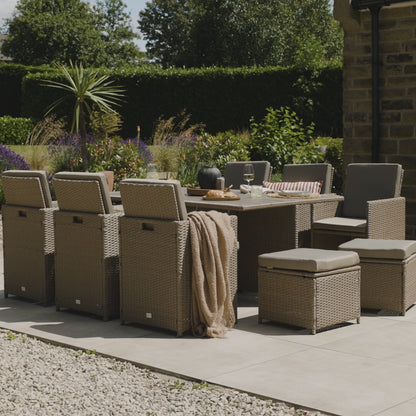 10 Seater-Rattan_Cube_Outdoor_Dining_Set_Brown_Weave_Polywood_Top- Laura James