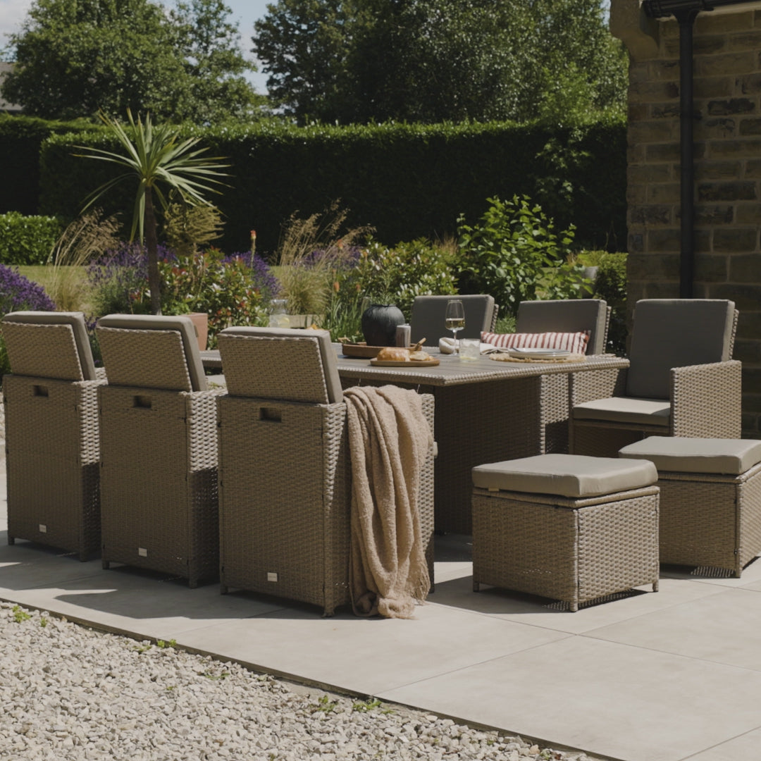 10 Seater-Rattan_Cube_Outdoor_Dining_Set_Brown_Weave_Polywood_Top- Laura James