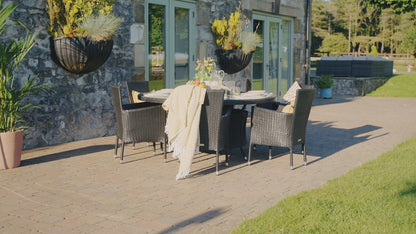 Cambridge 6 Chairs and Large Round Dining Table Set in Black and Vanilla