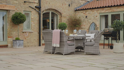 Marseille 6 Rattan Garden Dining Chairs and Rectangular Table in Grey