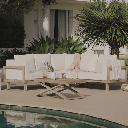Akira 5 Seater Wooden Garden Corner Sofa with Akira Coffee Table - Laura James 