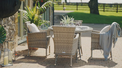 Cambridge 4 Rattan Chairs and Small Round Dining Table Set in Grey