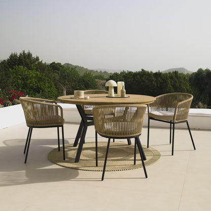 Ezra Whitewash 4 Seater Round Dining Table Set with Hali Rope Natural Chairs - Laura James 