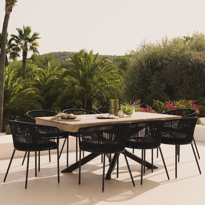 Amelia Whitewash 6 Seater Rectangular Dining Table Set with Hali Black Rope Chairs - Laura James 