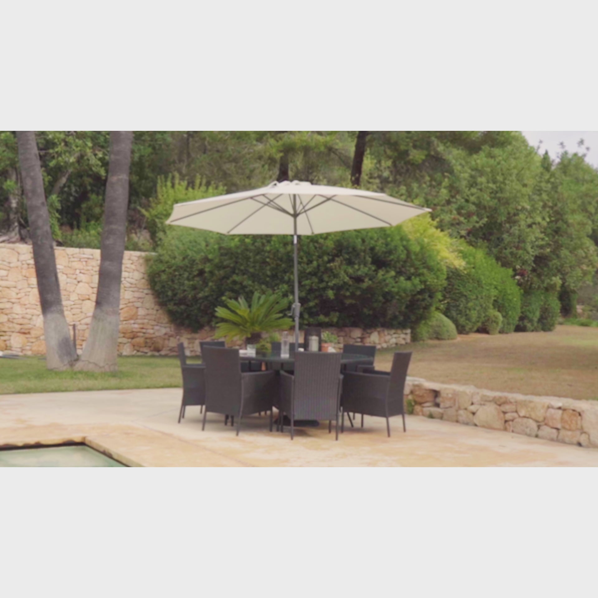 Kemble Rattan Round Garden Dining Set - Black with Glass top