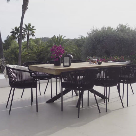 Amelia 8 Seater Natural Wood Black Legs Garden Dining Set - Hali Black Chairs - Laura James