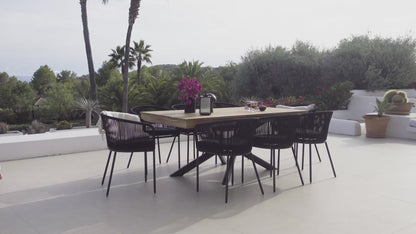 Amelia 8 Seater Natural Wood Black Legs Garden Dining Set - Hali Black Chairs - Laura James