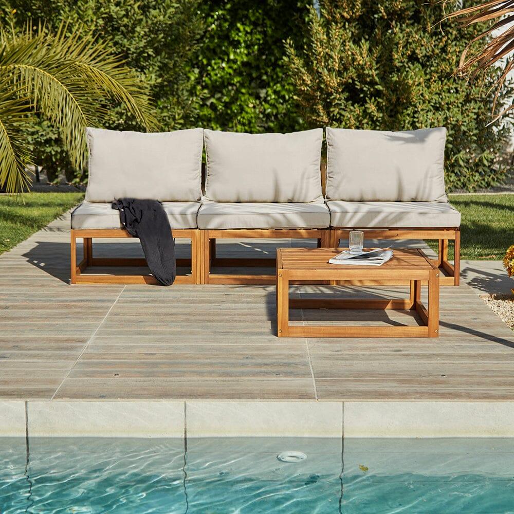 Rowan 3 Seater Garden Sofa and Coffee Table Set - Natural - Laura James