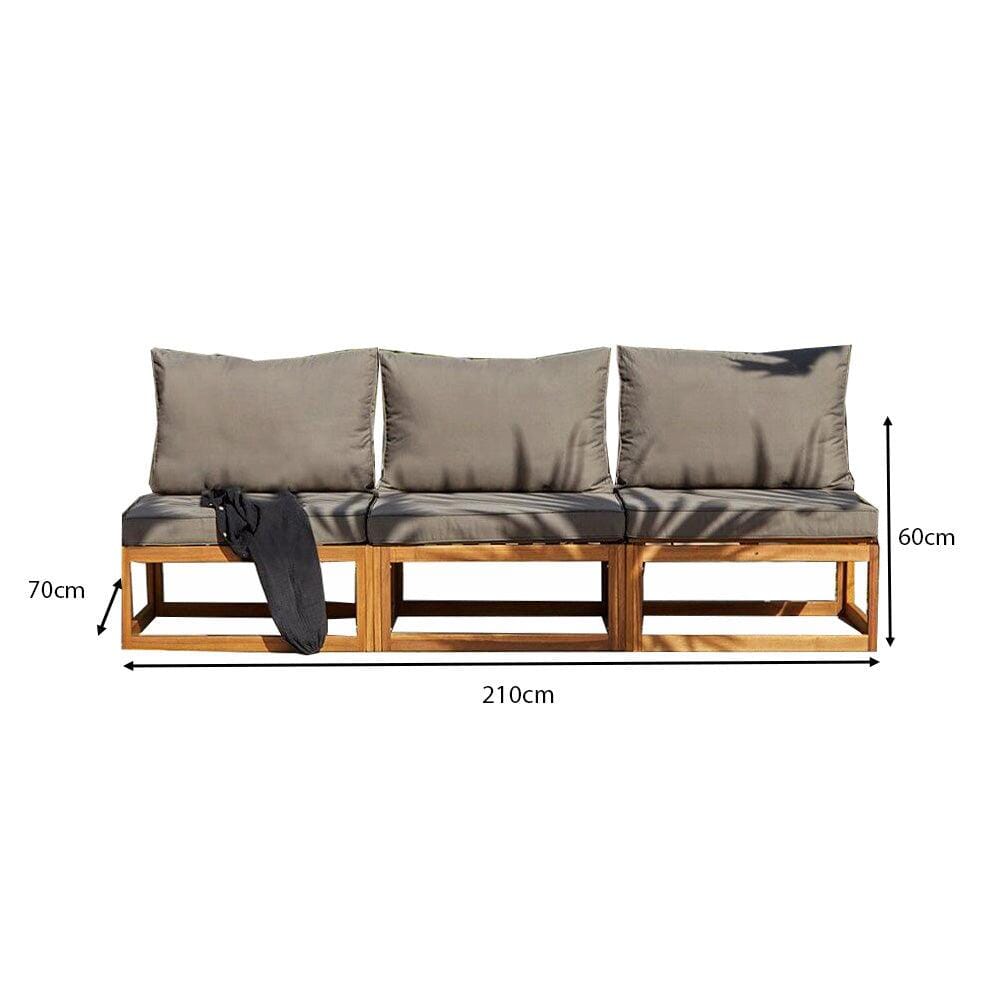 Rowan 3 Seater Wooden Garden Armless Sofa - Grey - Laura James