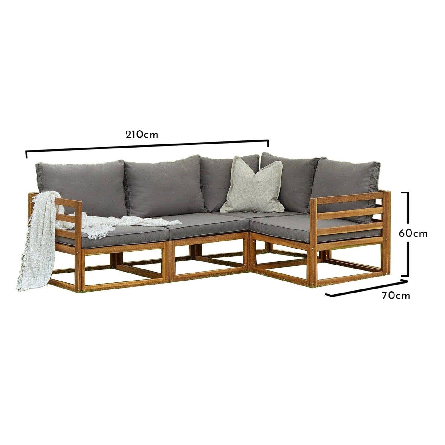Rowan 4 Seater Garden Corner Sofa with Arms - Natural - Laura James