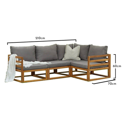 Rowan 4 Seater Garden Corner Sofa with Arms - Natural - Laura James