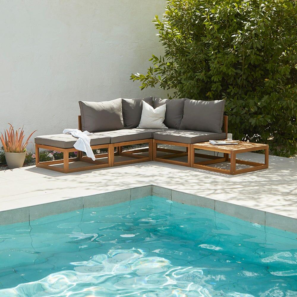 Rowan 4 Seater Wooden Garden Chaise Corner Sofa Set - Grey - Laura James