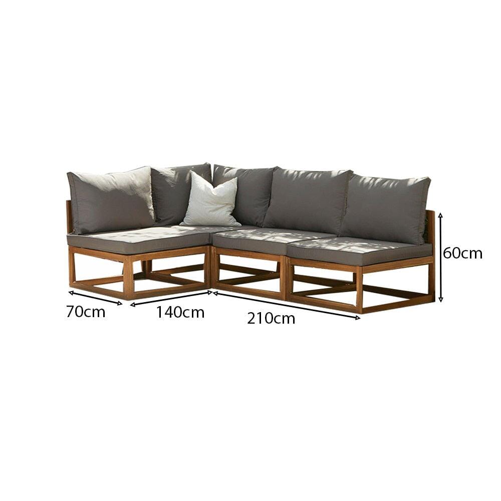 Rowan 4 Seater Wooden Garden Corner Sofa - Grey - Laura James
